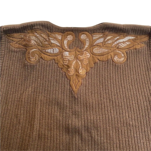 Vintage Semplice Sport Pure Wool Suede/leather Trimming Sweater Size Large - Picture 4 of 9